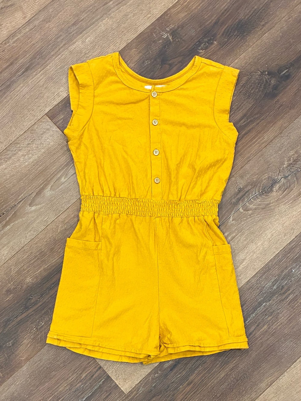 Mabel + Honey Yellow Romper Summer Outfit Pockets Cotton 10 Girl